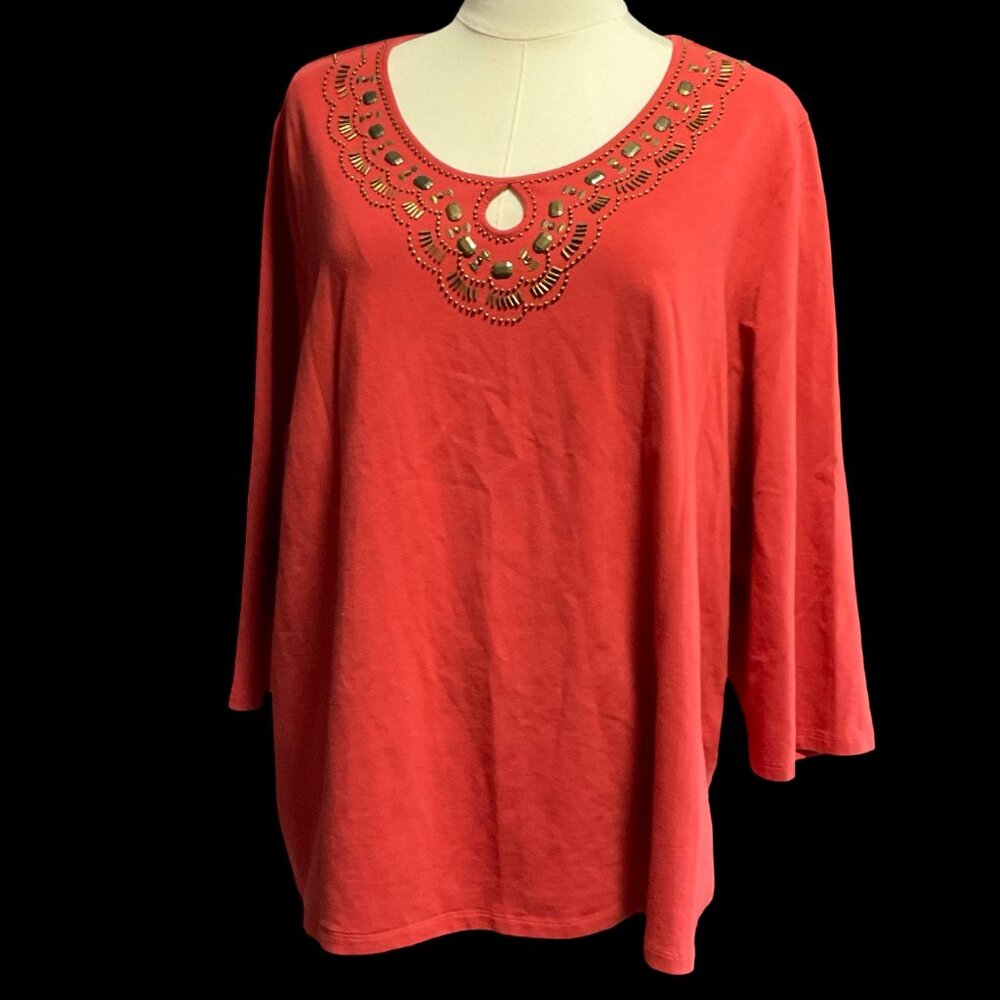 Terracotta Top w/ Embellished Keyhole Neckline